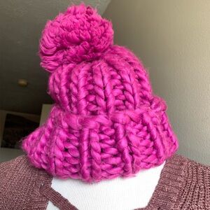 Wild Fable Vibrant Pink Knit Beanie with Pom-Pom